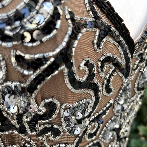 Vintage Oleg Cassini Black Tie Collection Silk Rhinestone Halter Dress Size 10 - Picture 7 of 15